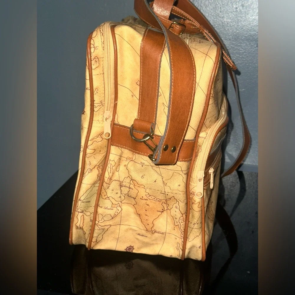 Vintage Map Print Travel Bag with Brown Accents - Picture 8 of 16
